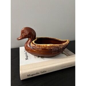 Hull Pottery Duck Planter Vintage Brown Drip Glaze Ceramic Mallard F69 USA